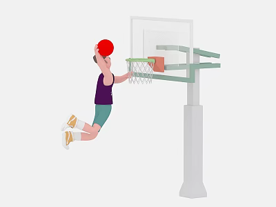 Game Movie Character Performing Basketball Dunk Near Hoop In Action Scene 3d model