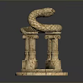 Stone Snake Sculpture Coiled Around Two Columns On Round Textured Base 3d model