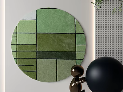 Round Green Geometric Pattern Area Rug in Modern Interior Decor 3d model