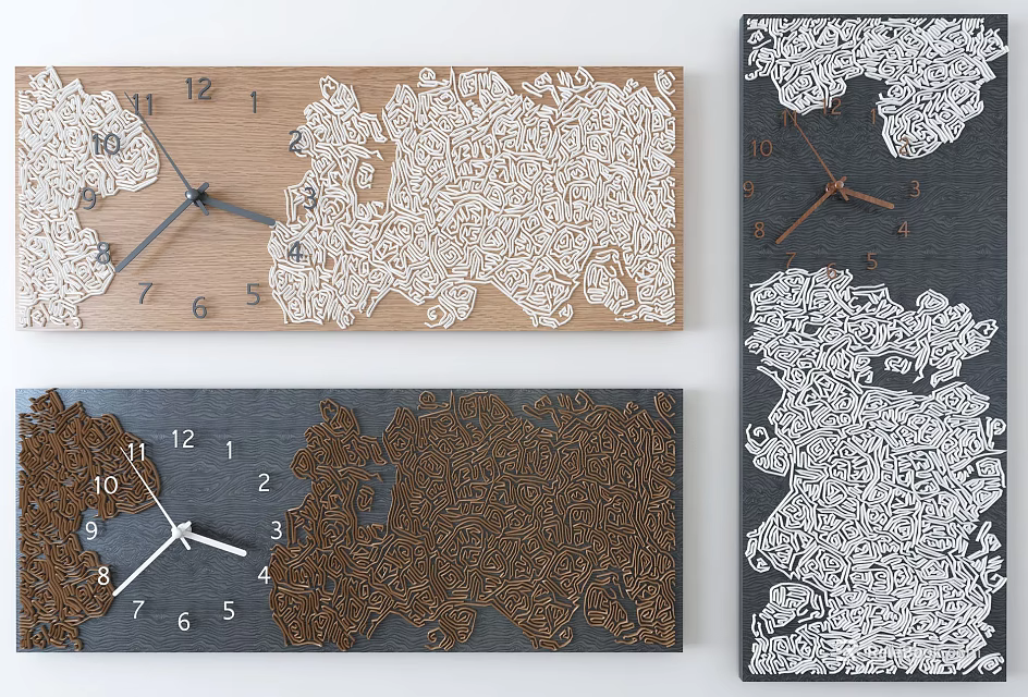 Unique World Map Clocks With Different Colors And Materials For Wall Decor 3d model