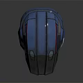Futuristic Blue Combat Helmet With Red Stripe And Orange Visor Design