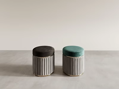 Modern Sofa Stools With Velvet Upholstery And Vertical Ribbed Design In Brown And Teal 3d model