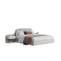 Modern Upholstered Double Bed With Bedside Table And Neutral Tones Bedding 3d model