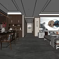 Modern Chinese Dining and Living Room Interior Design With Wooden Furniture And Decorative Paintings