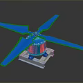 Modern Blue Fan With Four Blades Green Edges And White Base For Household Use