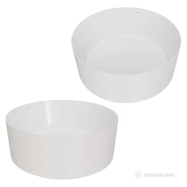 Two White Round Ceramic Washbasins With Vertical Striped Texture And Smooth Surface 3d model