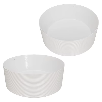 Two White Round Ceramic Washbasins With Vertical Striped Texture And Smooth Surface 3d model