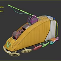 Yellow Tracked Robot With Antenna And Mechanical Parts On Reflective Surface