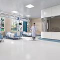 Bright Hospital Ward Interior With Medical Beds Doctor Nurse Station And Equipment