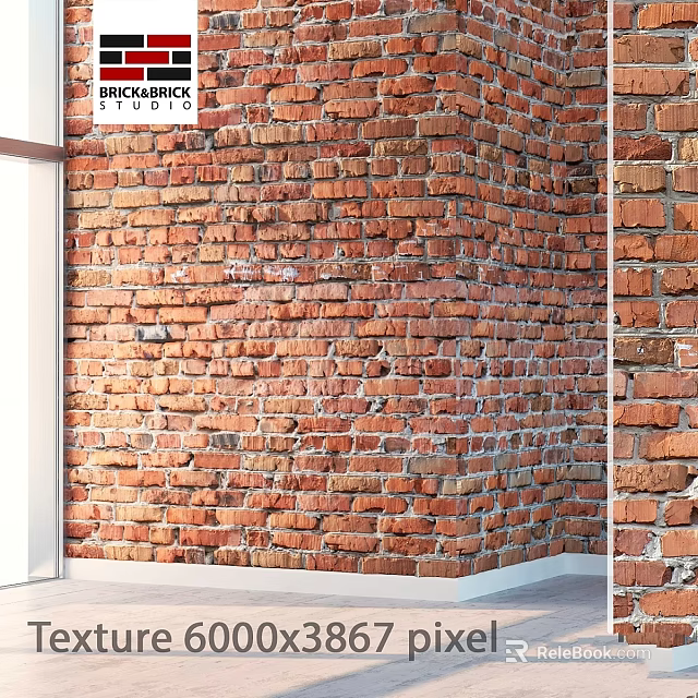 Textured Red Brick Wall as Architectural Construction Element in Interior Space 3d model 