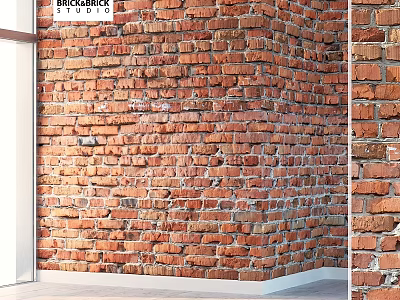 Textured Red Brick Wall as Architectural Construction Element in Interior Space 3d model
