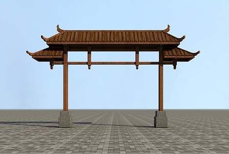 New Chinese style memorial archway wood memorial archway 3d model