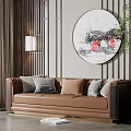 New Chinese-style three-person sofa multi-person leather sofa 3d model