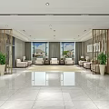 Spacious Modern Front Desk Reception Area With White Waiting Chairs And Green Decorative Plants