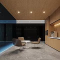 Spacious Modern Office Reception Area With Polished Marble Counter And Warm Natural Wood Interior Design