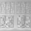 Multi Panel Screen Divider With Glass Panels And Wooden Frames For Interior 3d model