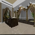 Luxurious SPA Sauna Room Interior With Massage Table Bathtub Curtains And Plants
