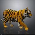 Standing Tiger Toy With Orange And Black Stripes On Dark Reflective Floor