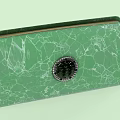Green Wallet With Cracked Texture Round Decorative Clasp Open State Light Colored Lining 3d model