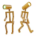 Wooden Human Shaped Lamp Set with Various Poses and Colorful Head Lights