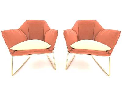 Elegant Modern Two Pink Single Sofas With Metal Legs And White Cushions 3d model