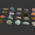 Natural Stone Materials with Various Colors and Different Shapes Arranged on Black Background