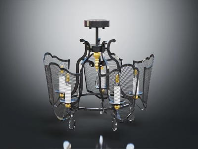 Stylish Black Metal Chandelier With Gold Accents And Transparent Glass Elements 3d model