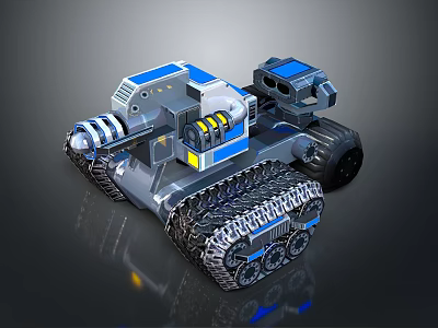 Futuristic Armored Tank With Blue Gray Color Tracks And Weapon 3d model