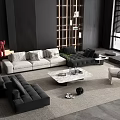 Modern Living Room Interior With Gray Sectional Sofa And Marble Coffee Table Set 3d model