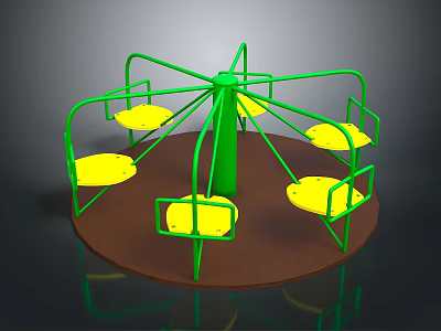 Kids Outdoor Playground Rotating Swing With Green Frame And Yellow Seats 3d model