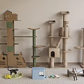 Multi Level Cat Tree Structures With Sisal Posts Platforms And House Shaped Perches 3d model