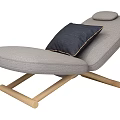 Comfortable Gray Linen Lounge Chair With Navy Pillow And Wooden Legs