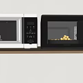 Modern Kitchen Appliances With Microwave And Oven On Wooden Shelf Light Wall