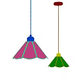 Illuminated Vintage Green Glass Pendant Lights With Gold Metal Bases And Bell Shaped Shades