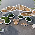 Modern Landscape Seats Design With Irregular Shapes Wooden Canopy And Green Plants