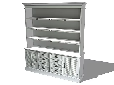 Classic White Bookcase With Open Shelves Drawers And Louvered Doors 3d model