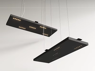 Modern Black Rectangular Pendant Lights With LED Bulbs Hanging From Ceiling 3d model