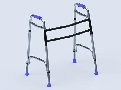 Medical Walker With Sturdy Metal Frame Blue Handles Non Slip Tips And Stable Design 3d model