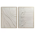 Abstract Textured Artwork With Wavy Lines Beige White Surface And Gold Frame