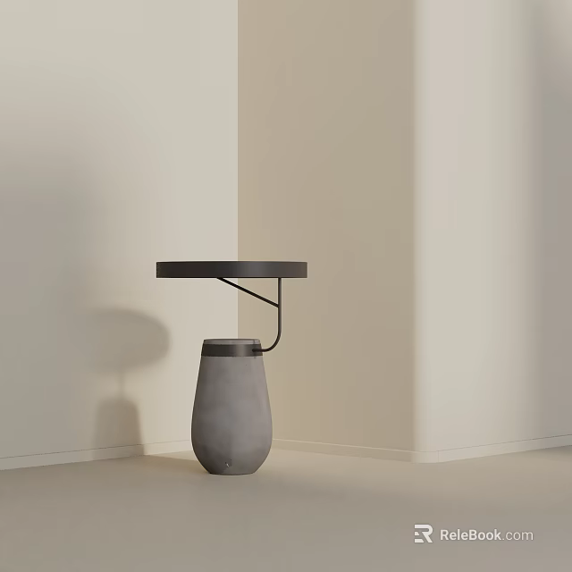 Modern Minimalist Side Table With Concrete Cylindrical Base And Metal Frame Round Top 3d model 