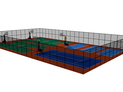 Enclosed Multi Court Sports Facility with Colored Basketball Surfaces for Fitness Training Activities 3d model