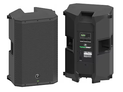 Dual Black Gemini Professional Audio Speakers With Mesh Front And Display Interface 3d model