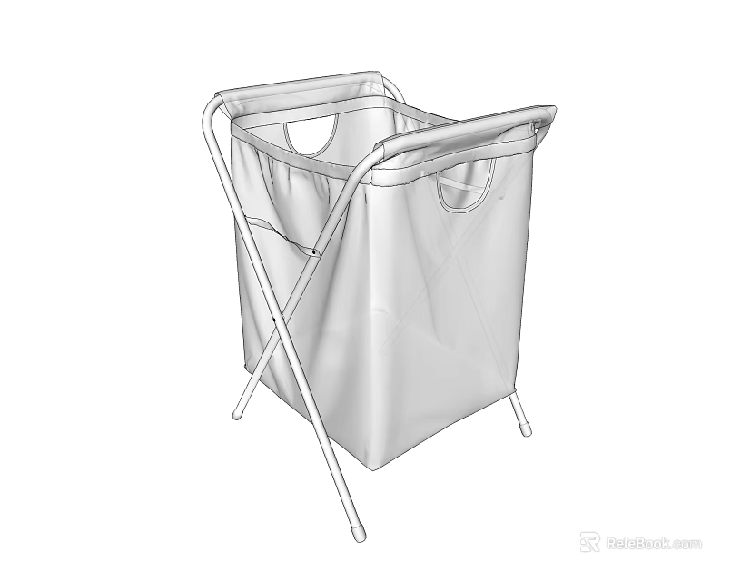 Foldable Fabric Storage Basket with Metal Frame and Double Compartments for Home Laundry Organization 3d model 