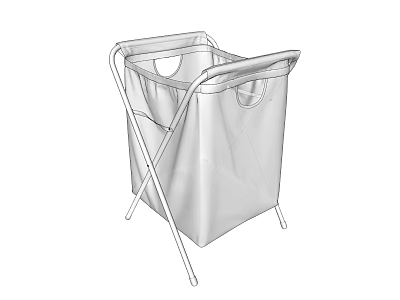 Foldable Fabric Storage Basket with Metal Frame and Double Compartments for Home Laundry Organization 3d model
