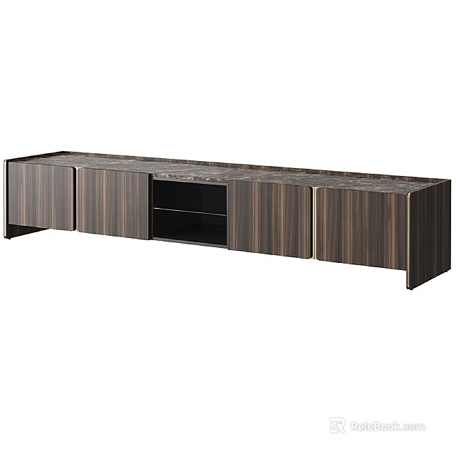 Modern Wood Grain TV Stand With Dark Brown Cabinets And Storage Space Design 3d model 