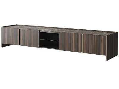 Modern Wood Grain TV Stand With Dark Brown Cabinets And Storage Space Design 3d model
