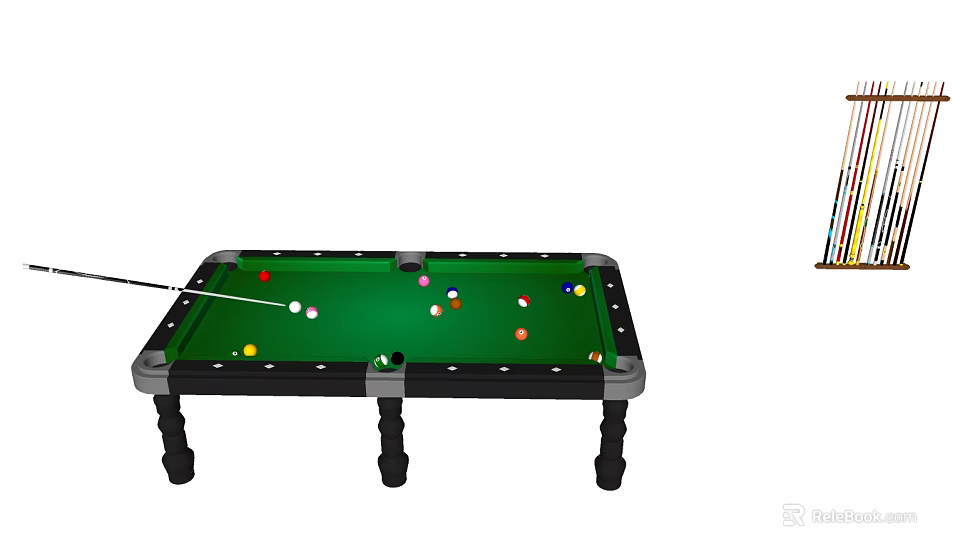 Professional Indoor Sports Equipment Billiard Table With Colorful Balls And Cue Sticks 3d model 