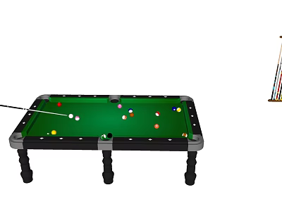 Professional Indoor Sports Equipment Billiard Table With Colorful Balls And Cue Sticks 3d model
