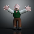 Cheerful Cartoon Character Figurine With Open Arms Green Vest White Shirt And Brown Pants