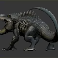 Realistic 3D Mythical Reptile Model With Open Mouth Yellow Eyes Spiked Back and Spotted Skin